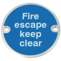 Fire Escape Keep Clear Sign - Satin Stainless Steel